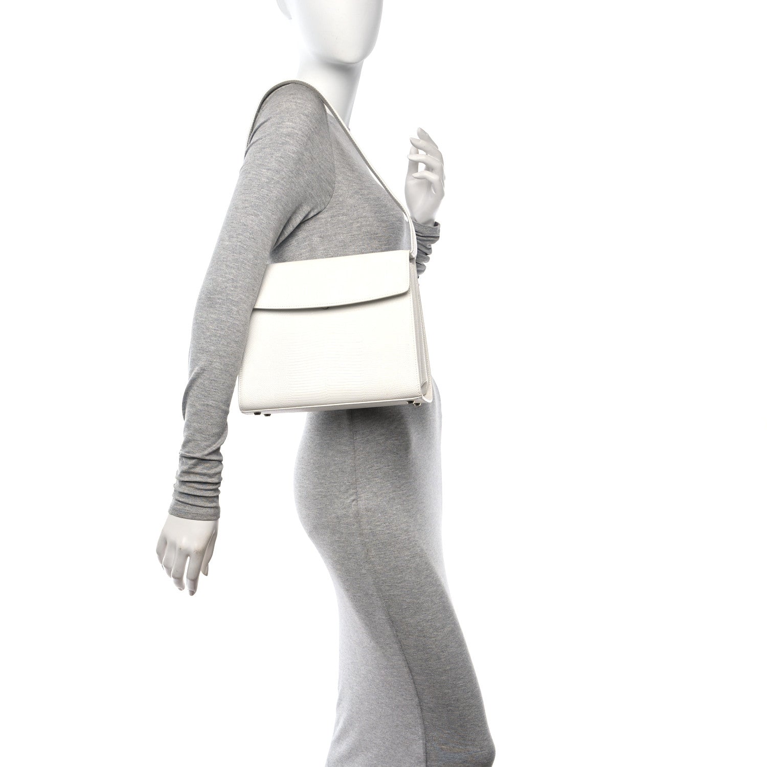 Balenciaga Patent Calfskin Lizard Embossed Medium Ghost Shoulder Bag Optic White 2 of 14