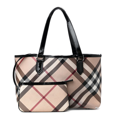Burberry Patent Supernova Check Small Stanton Tote Black 1 of 4
