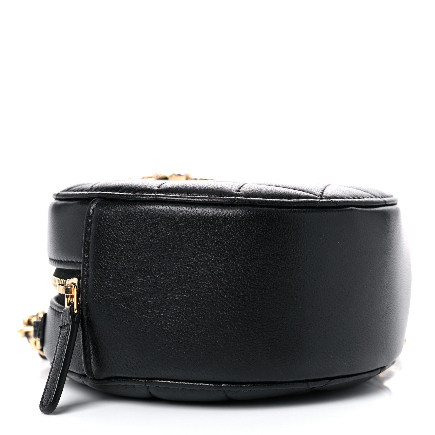 Chanel Lambskin Quilted Zirconium Round Clutch With Chain Black 4 of 11