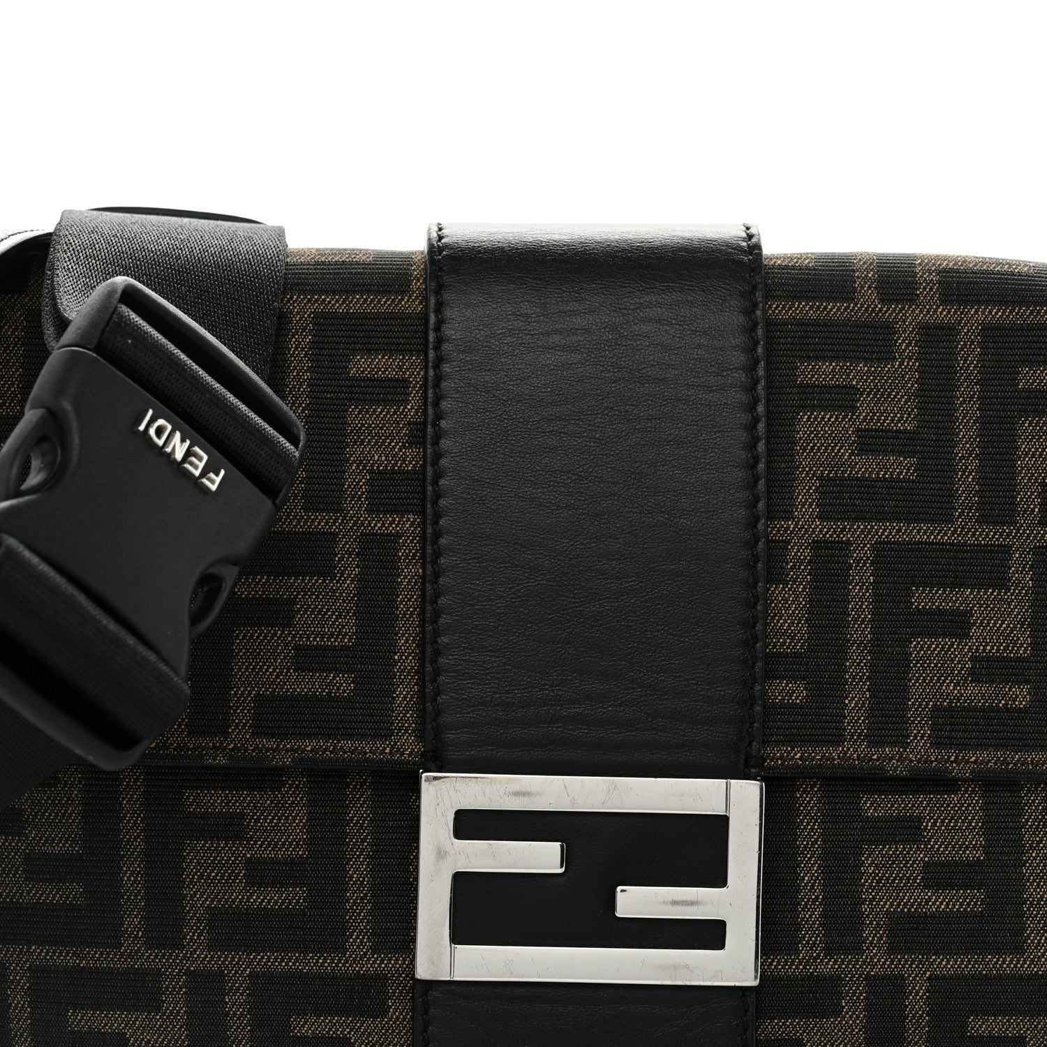 Fendi Fabric Jacquard FF 1974 Belt Baguette Bag Tobacco Moro Black 7 of 10