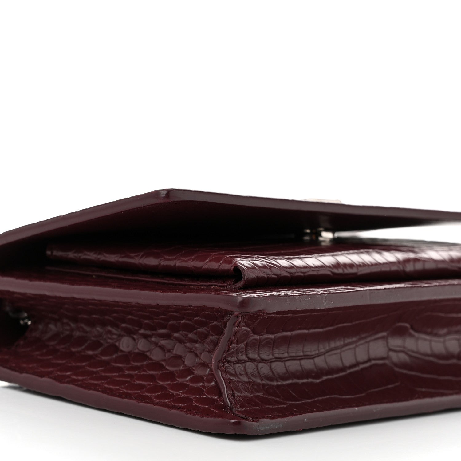 Saint Laurent Calfskin Crocodile Embossed Monogram Sunset Top Handle Chain Wallet Rouge Legion 8 of 9