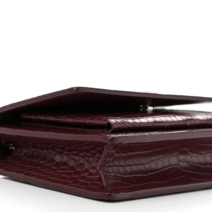 Saint Laurent Calfskin Crocodile Embossed Monogram Sunset Top Handle Chain Wallet Rouge Legion 8 of 9