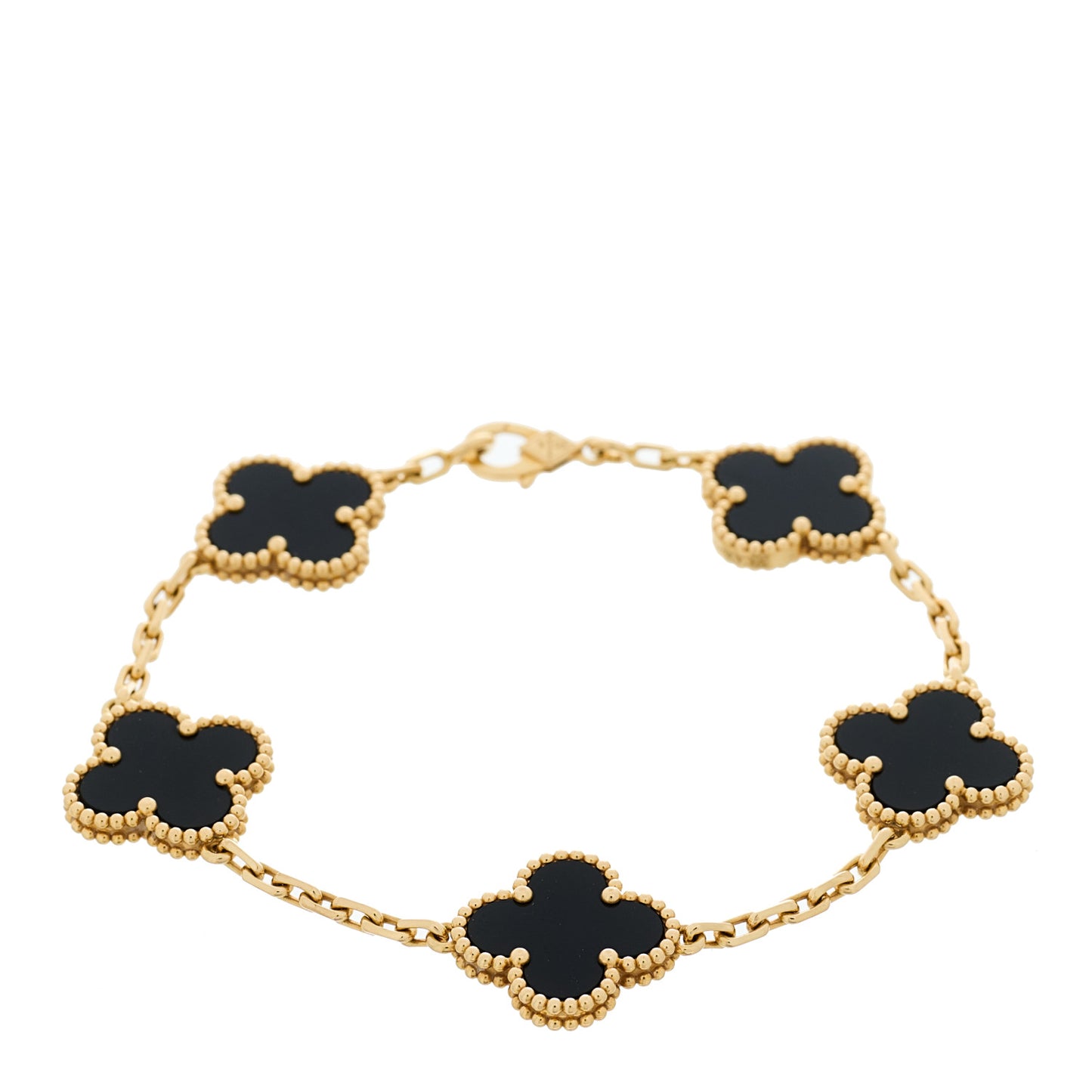 18K Yellow Gold Black Onyx 5 Motifs Vintage Alhambra Bracelet