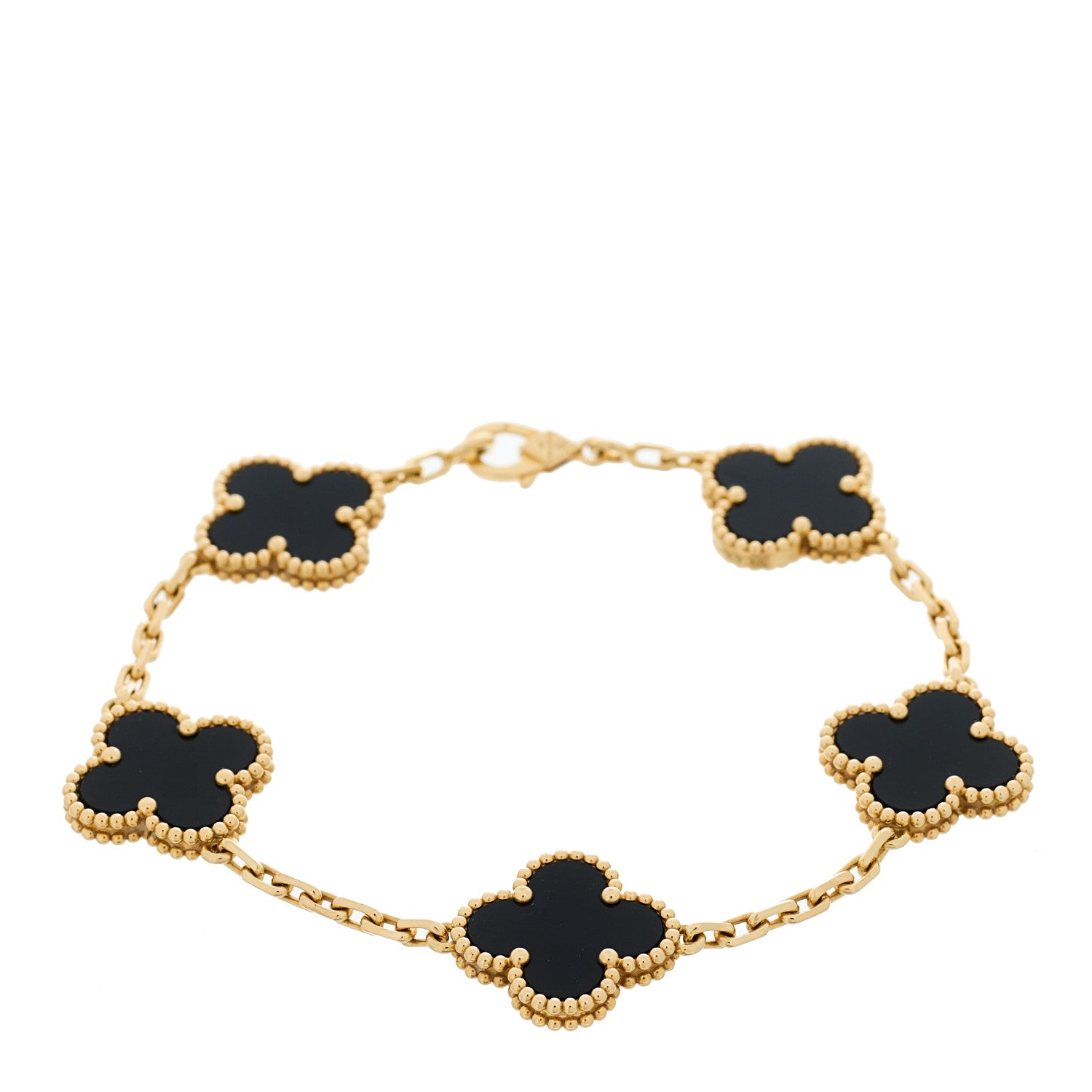 Van Cleef & Arpels 18K Yellow Gold Black Onyx 5 Motifs Vintage Alhambra Bracelet 1 of 5