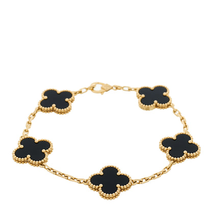 Van Cleef & Arpels 18K Yellow Gold Black Onyx 5 Motifs Vintage Alhambra Bracelet 1 of 5