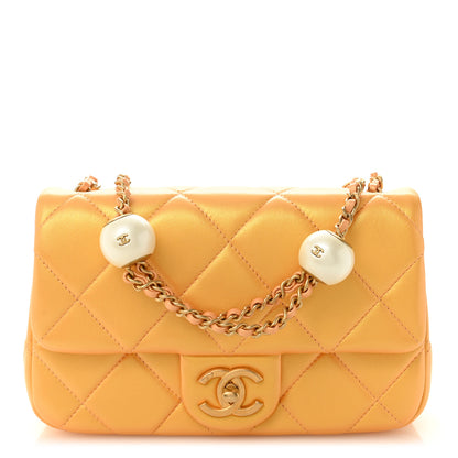 Chanel Pearly Lambskin Quilted Pearl Small Flap Orange 1 of 11