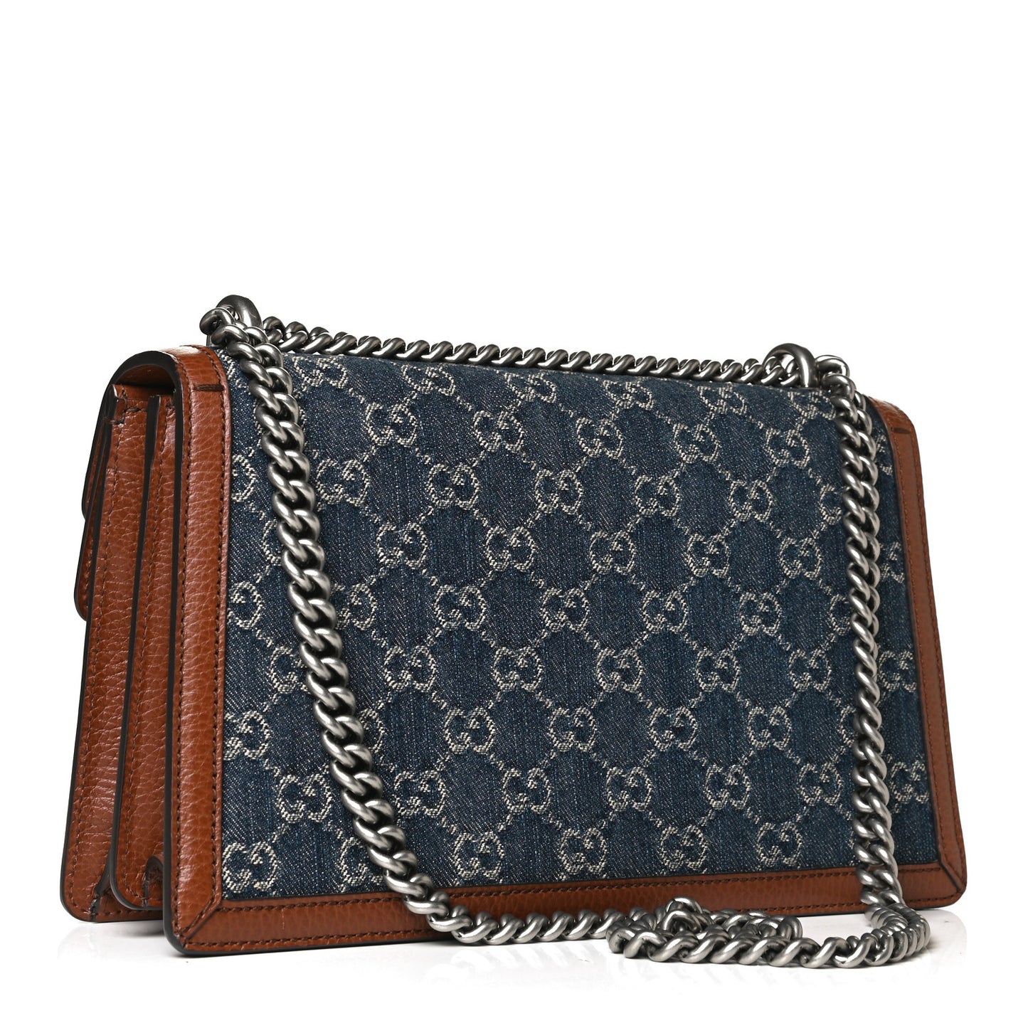 New Denim GG Monogram Dollar Calfskin Enamel Small Dionysus Shoulder Bag Blue Tea Cuir Epilog Electric Blue