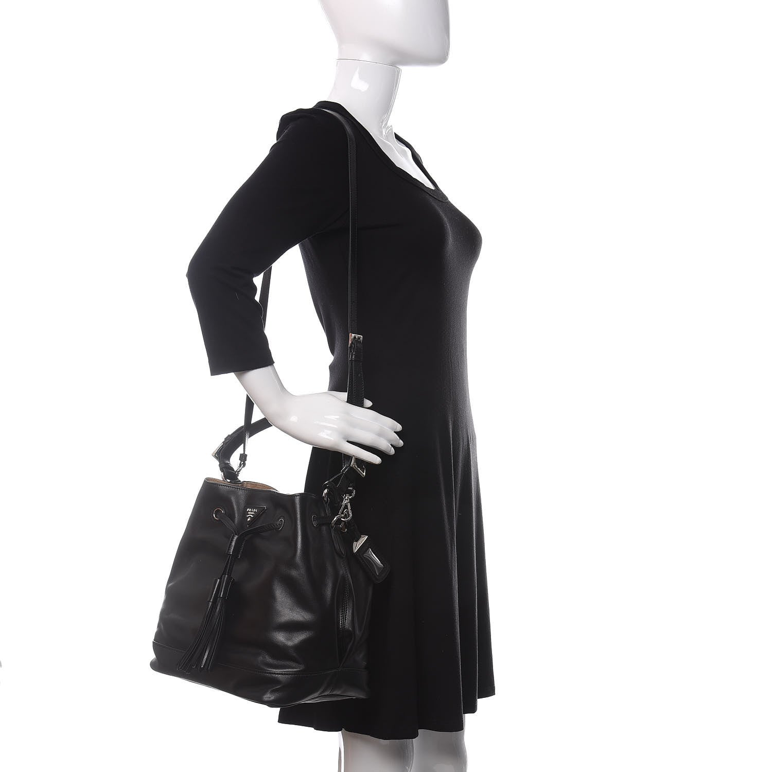 Prada Soft Calfskin Bucket Bag Black 2 of 11