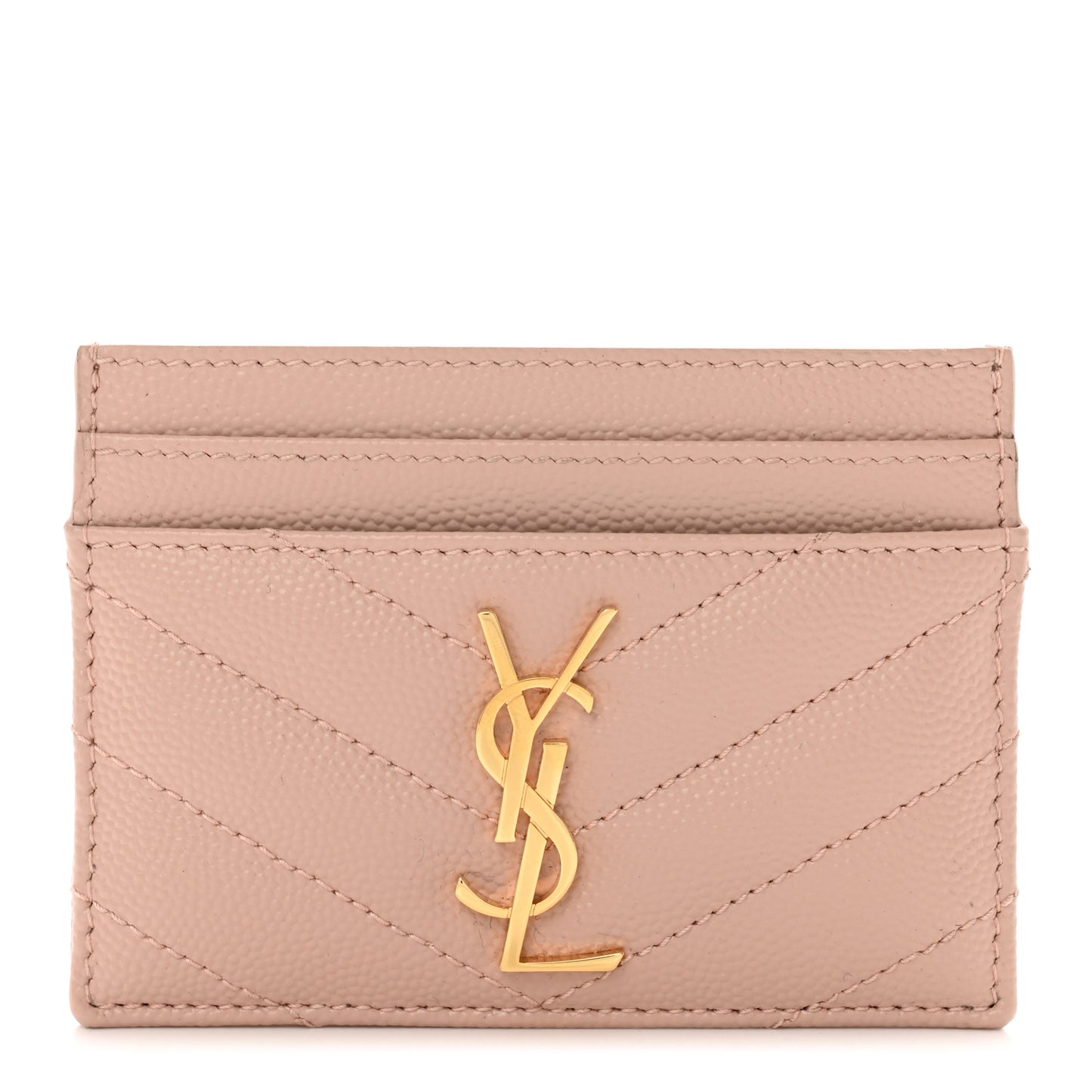 Grain De Poudre Matelasse Chevron Monogram Credit Card Case Pale Pink