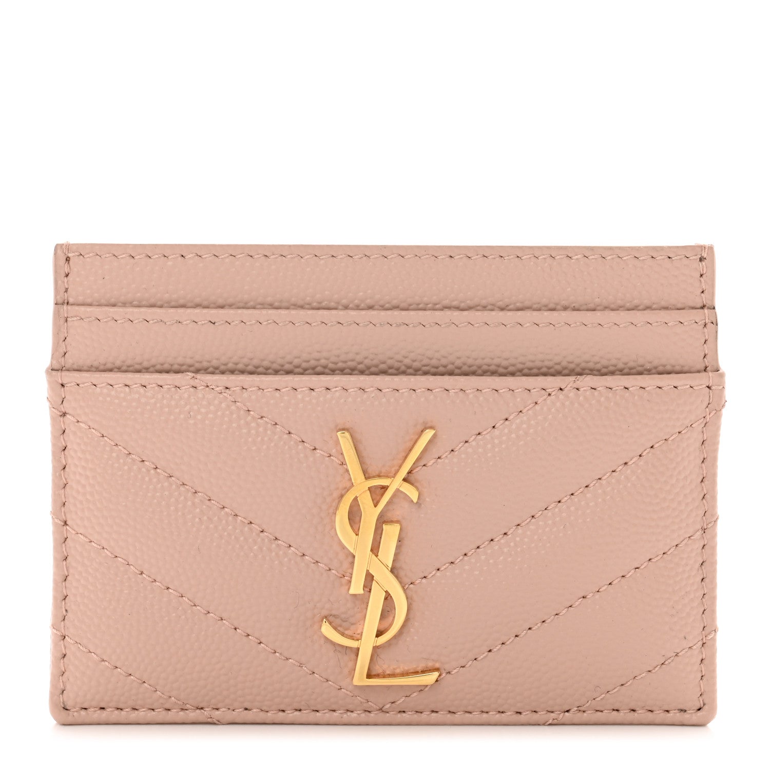 Saint Laurent Grain De Poudre Matelasse Chevron Monogram Credit Card Case Pale Pink 1 of 8