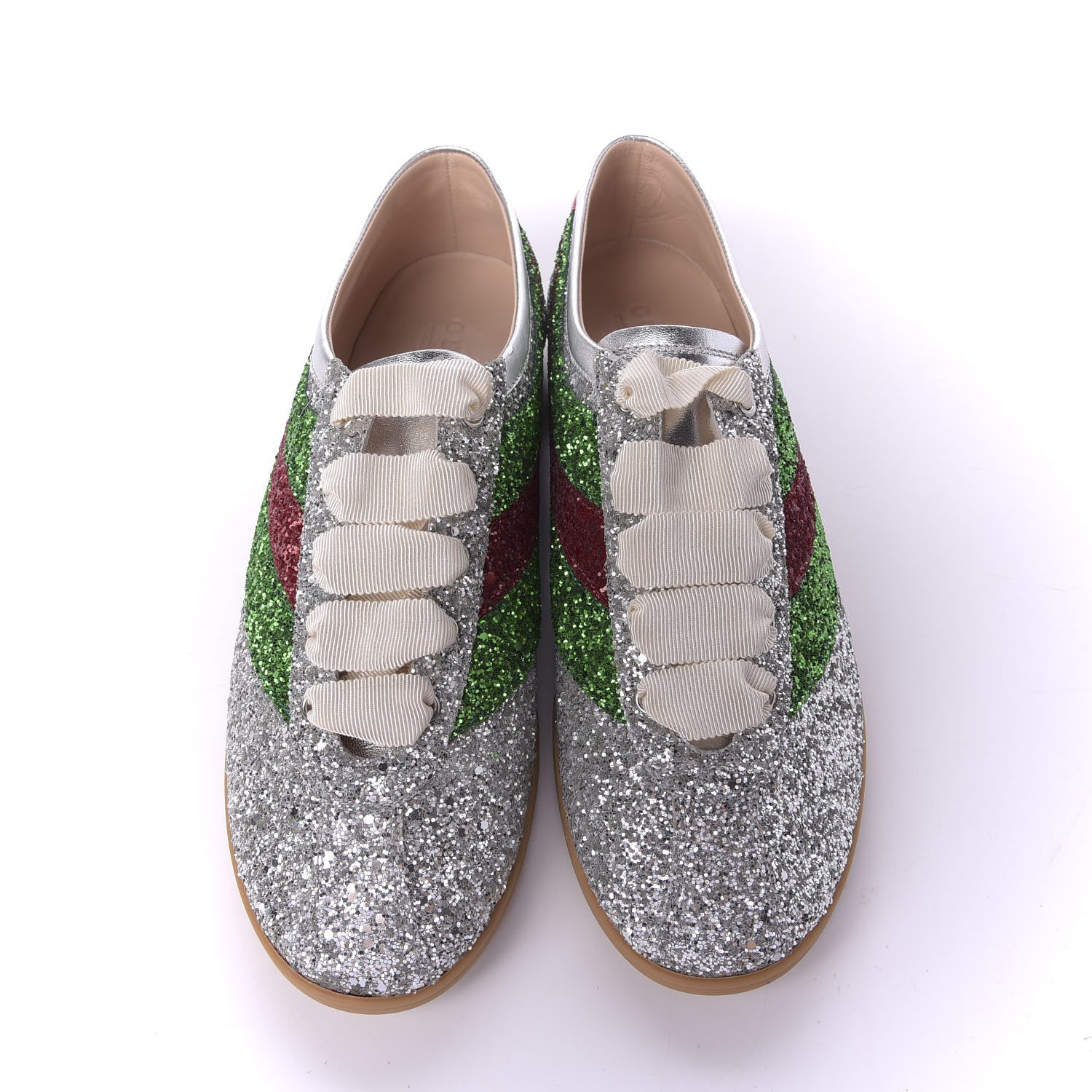 Gucci Glitter Fabric Web Mens Falacer Sneakers 8 Silver 6 of 11