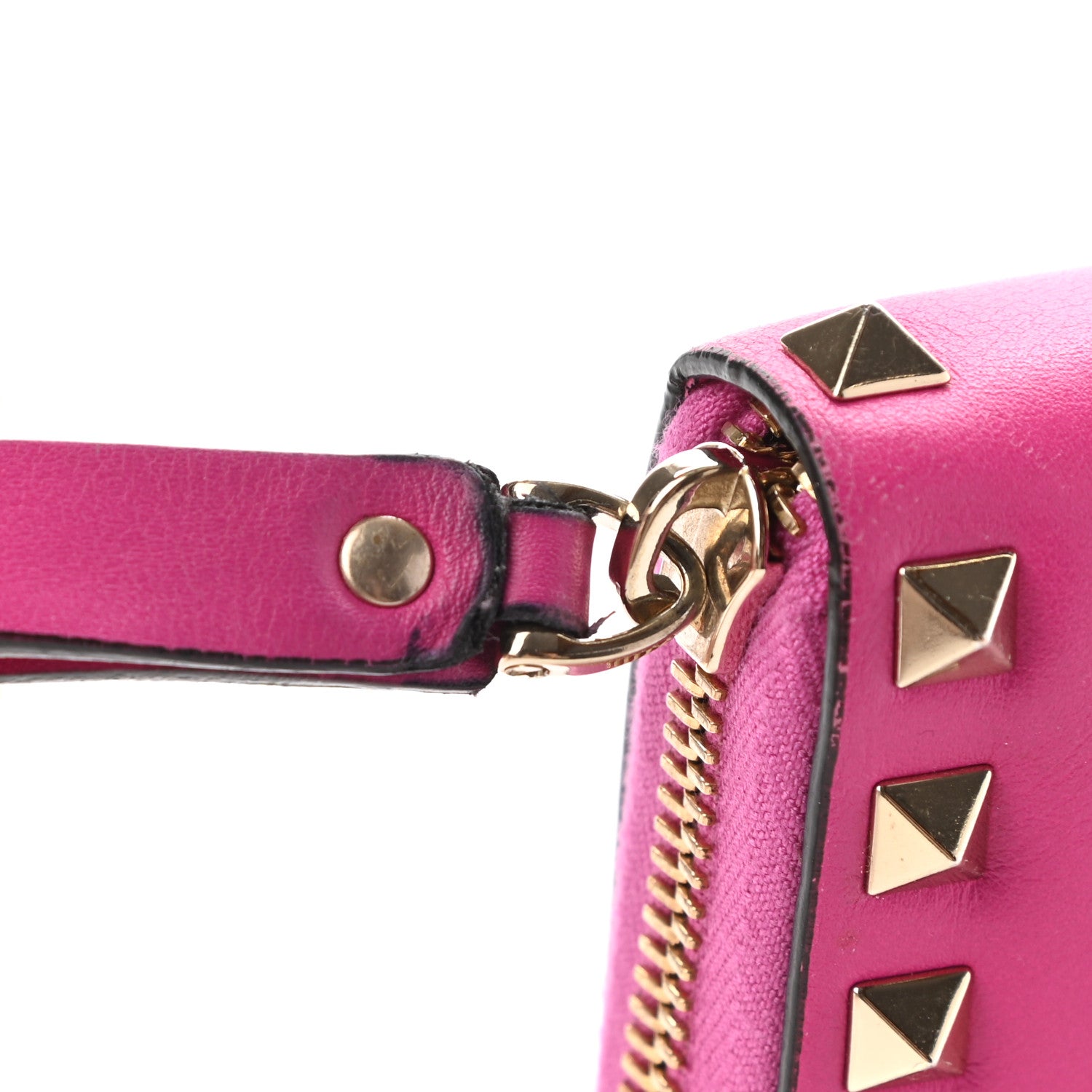 Valentino Garavani Calfskin Rockstud Zip Around Wallet Bright Fuxia 14 of 16