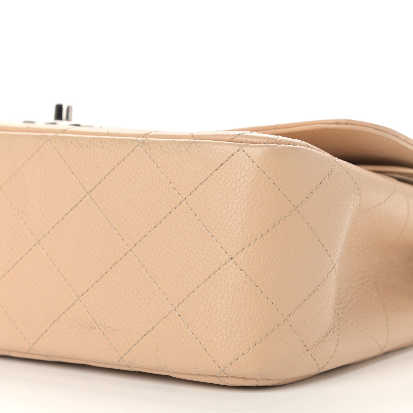 Caviar Quilted Jumbo Double Flap Light Beige