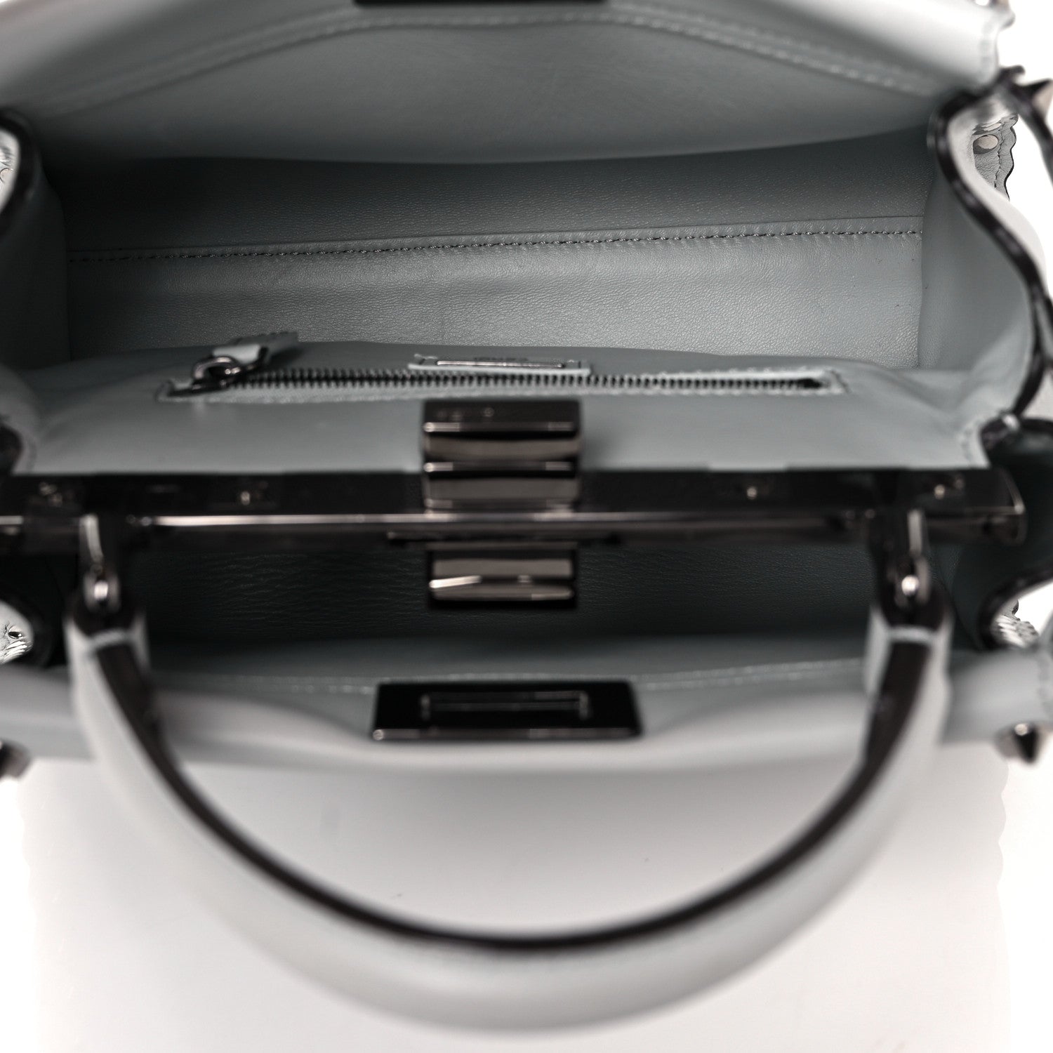 Fendi Vitello Seta Shiny Nappa Scalloped Studded Mini Peekaboo Iconic Satchel Grigio Perla 4 of 8