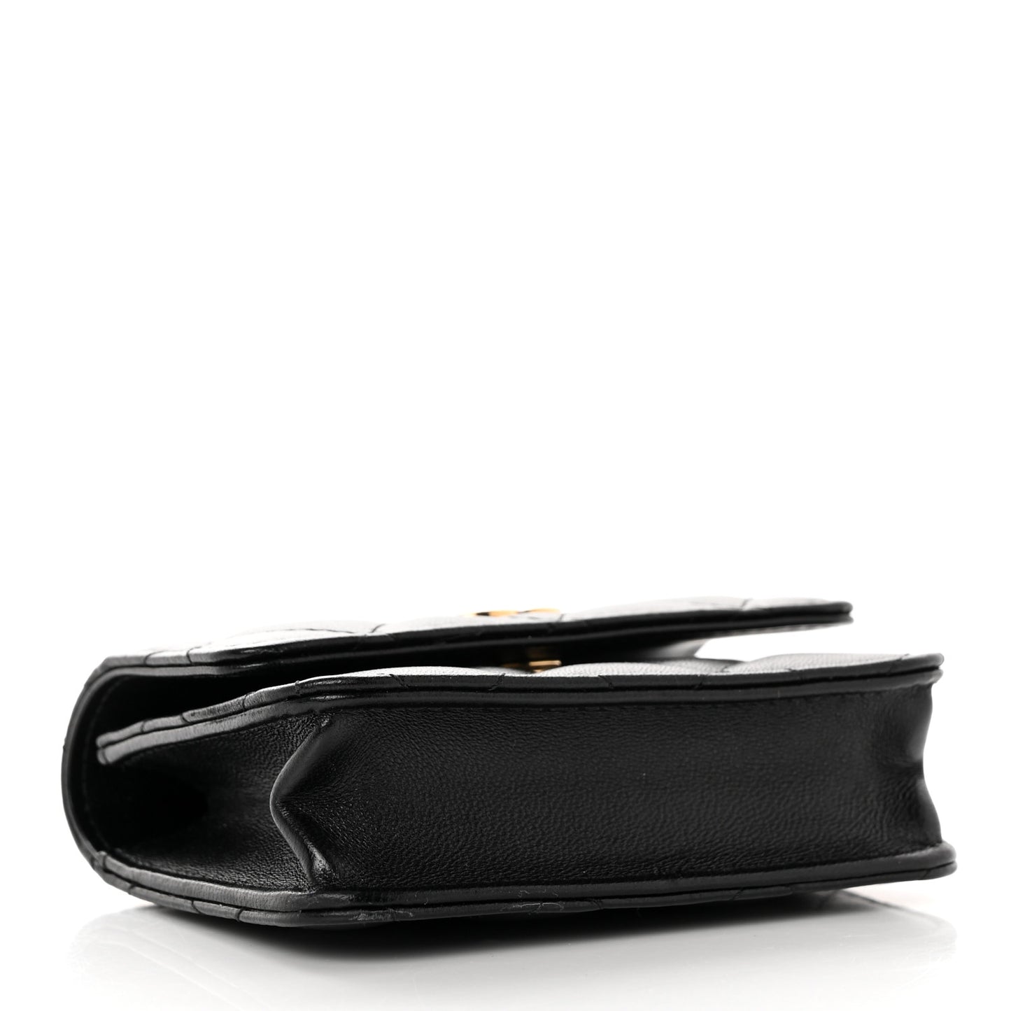 Lambskin Quilted CC Hook Card Holder Black