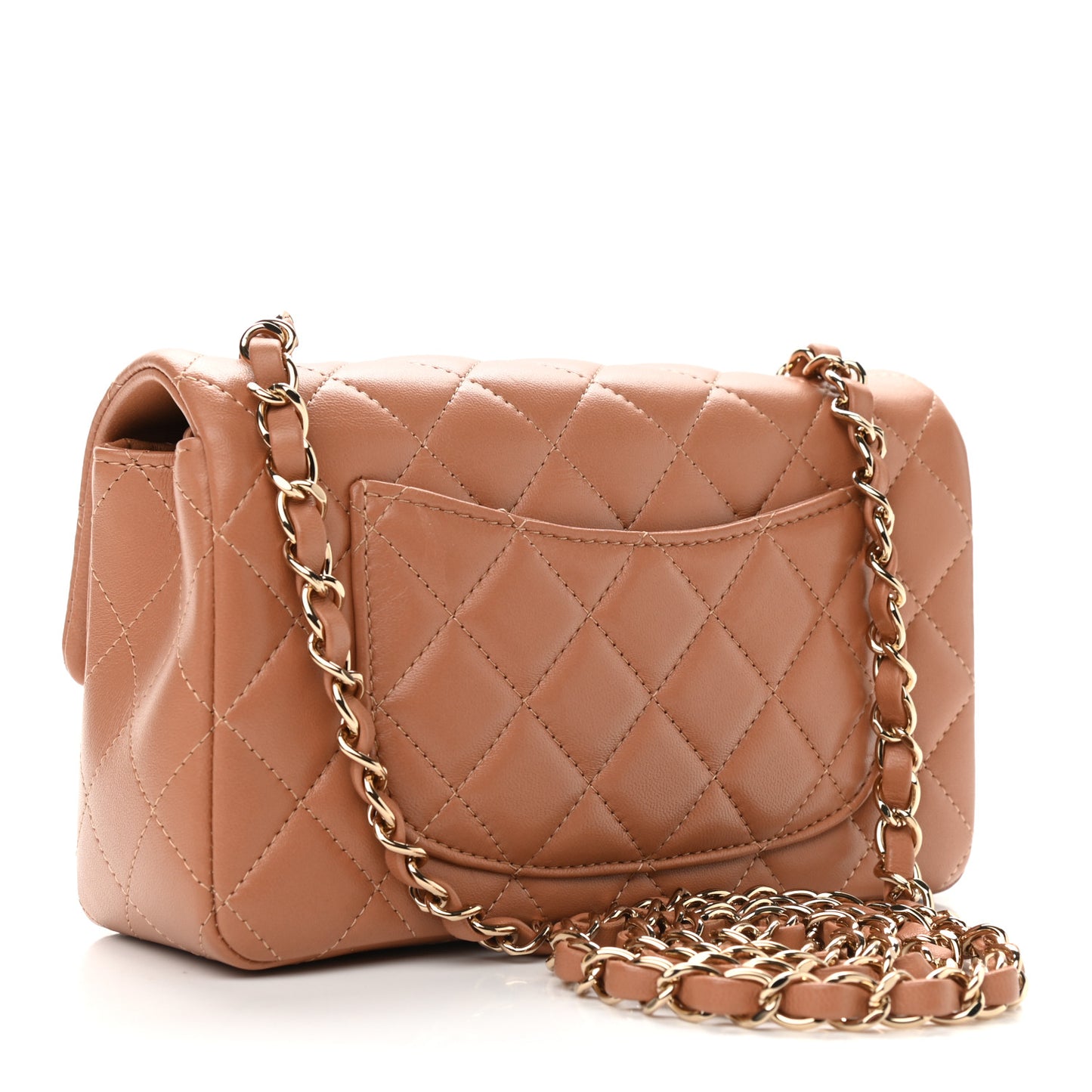 Lambskin Quilted Mini Rectangular Flap Brown