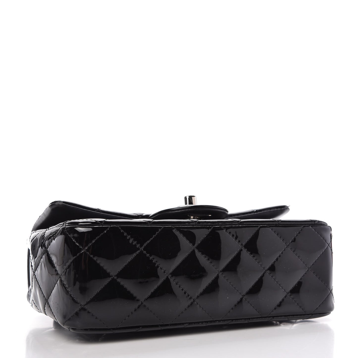 Patent Calfskin Quilted Mini Rectangular Flap Black