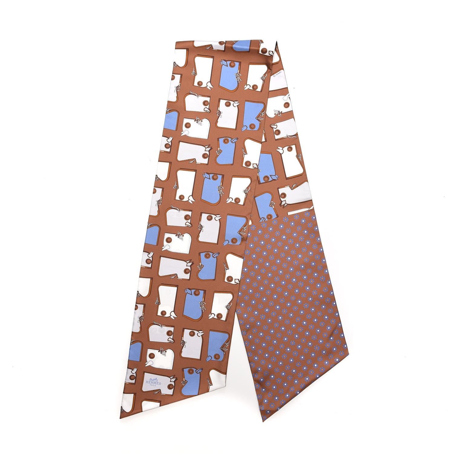 Hermes Silk Camails Maxi Twilly Tabac Bleu Blanc 3 of 6