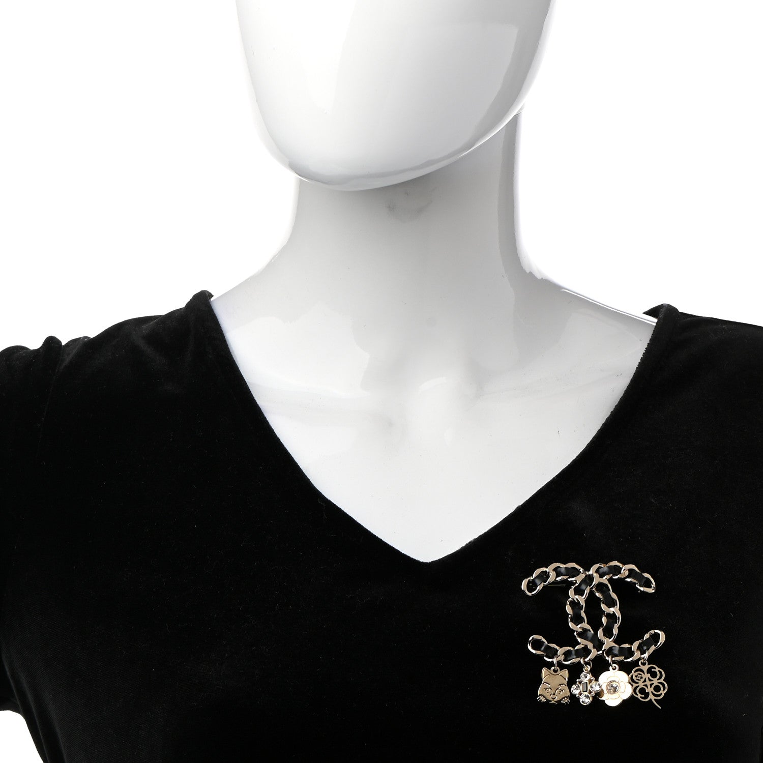 Chanel Lambskin Crystal Chain CC Charms Brooch Black Gold 2 of 7