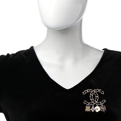 Chanel Lambskin Crystal Chain CC Charms Brooch Black Gold 2 of 7