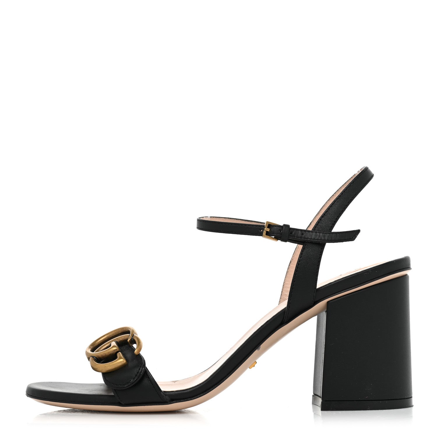 Gucci Lifford Calfskin GG Marmont Ankle Wrap 75mm Sandals 37 Black 1 of 13