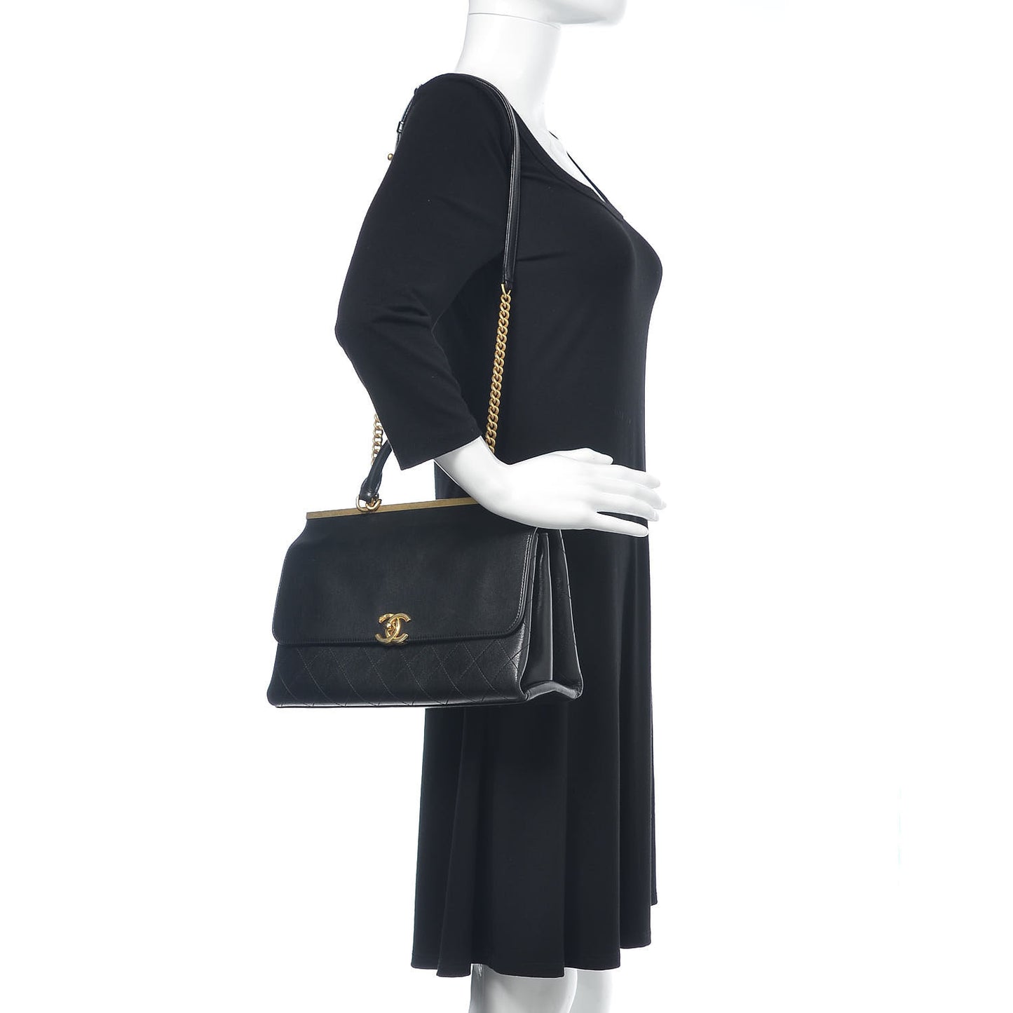 Lambskin Stitched Medium Coco Luxe Handle Flap Black