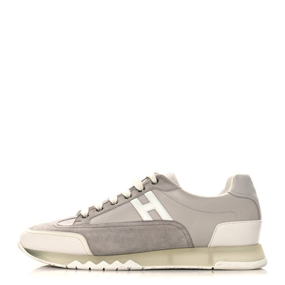 Hermes Suede Goatskin Mens Trail Sneakers 44.5 Gris White 1 of 9