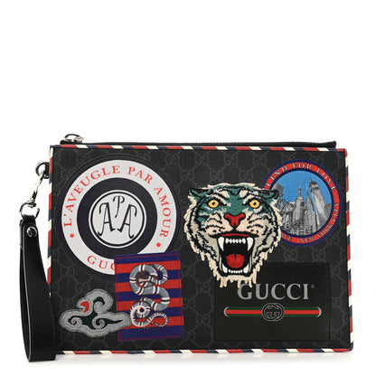 Gucci GG Supreme Monogram Night Courrier Zip Wristlet Pouch Black Multicolor 1 of 7