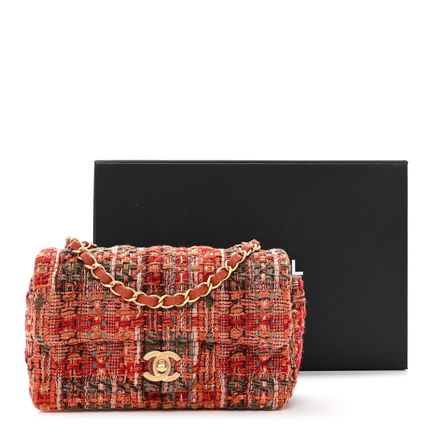 Chanel Tweed Quilted Mini Rectangular Flap Orange Multicolor 11 of 11