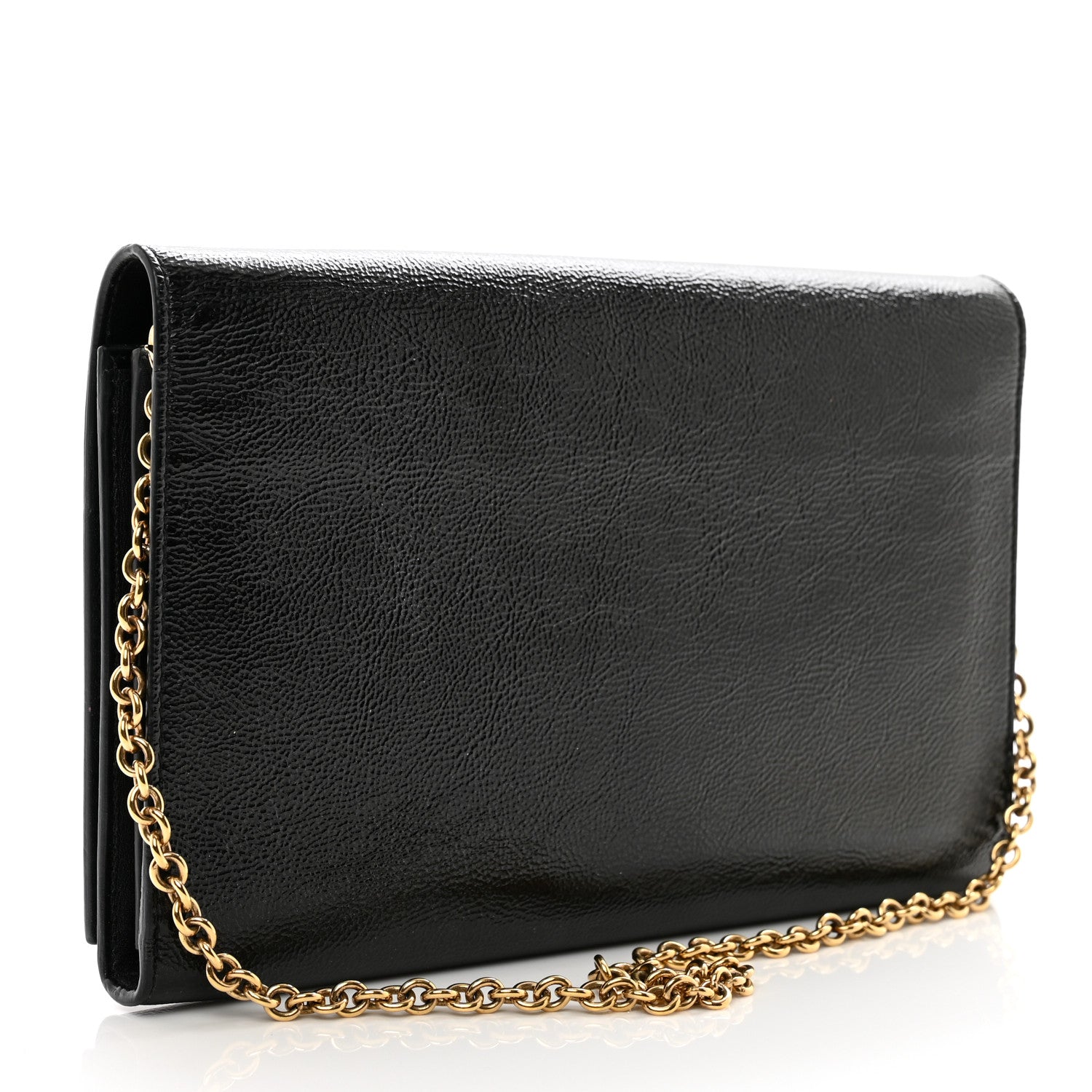 Saint Laurent Textured Patent Belle de Jour Chain Clutch Black 3 of 11