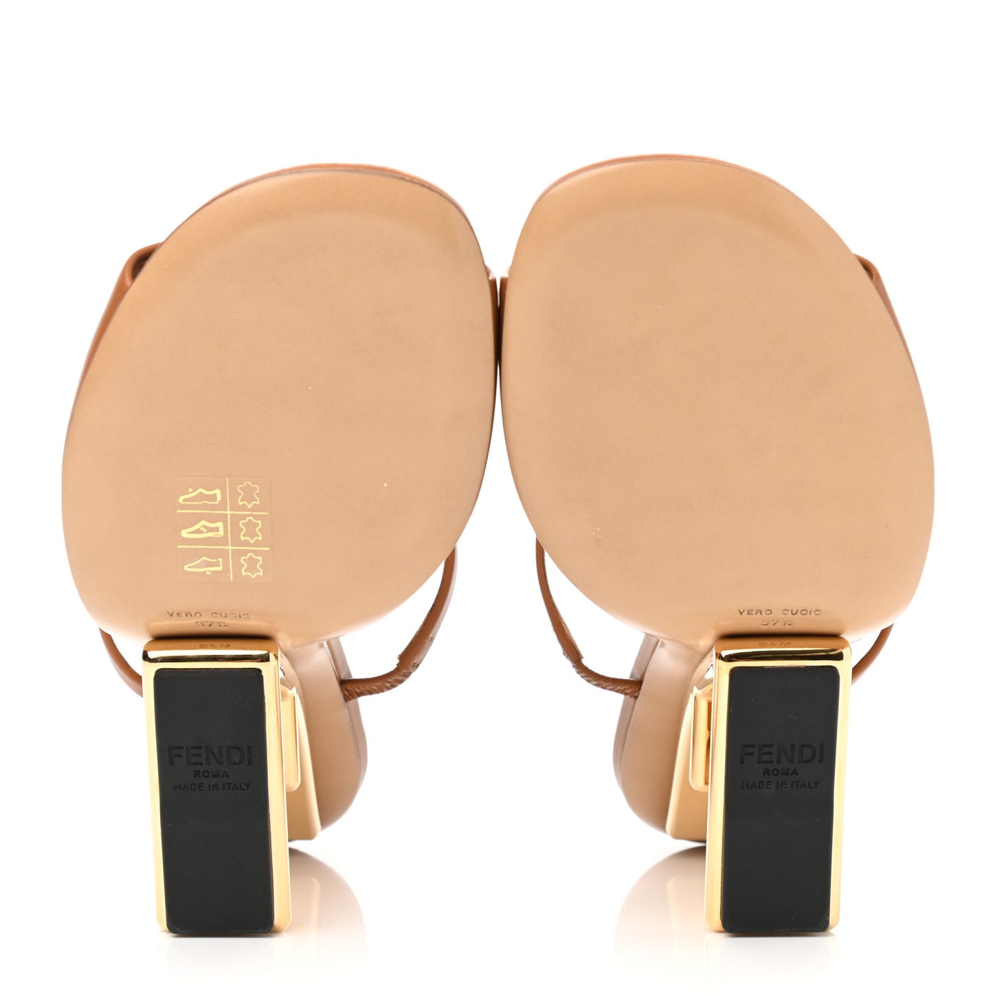 Calfskin Fendi First 95mm Slide Sandals 37.5 Caramello