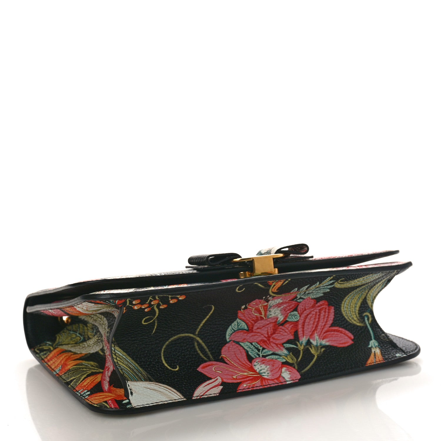 Salvatore Ferragamo Calfskin Floral Print Vara Bow Chain Flap Crossbody Black Multicolor 4 of 8