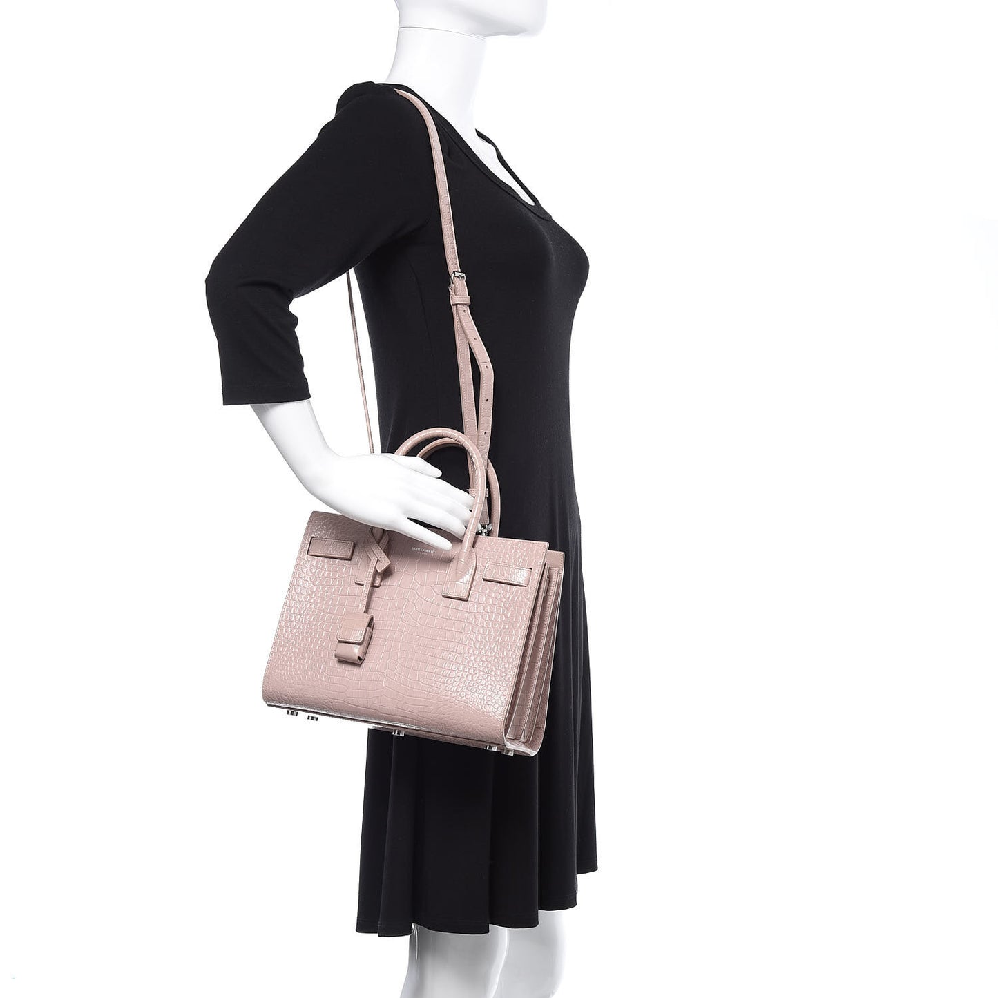 Calfskin Crocodile Embossed Baby Sac De Jour Rose Antic