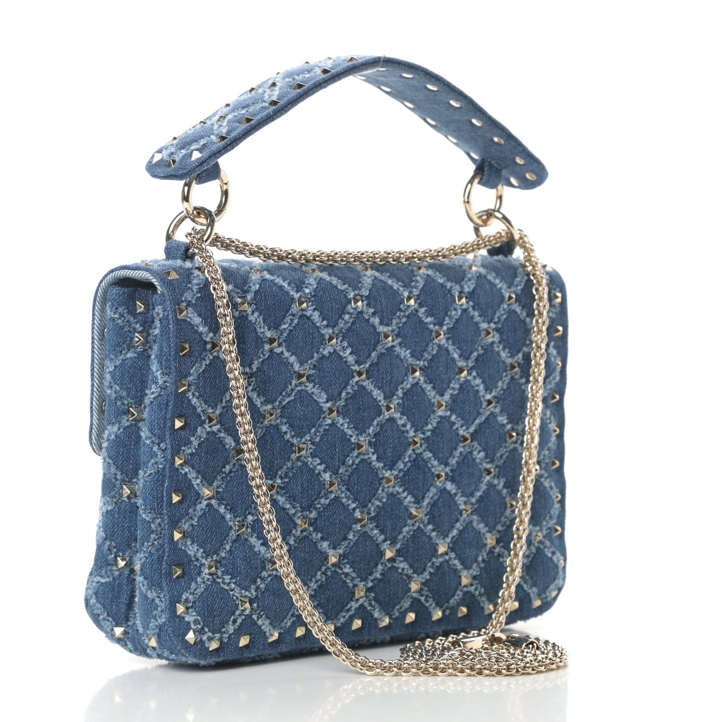 Denim Medium Rockstud Spike Shoulder Bag Denim