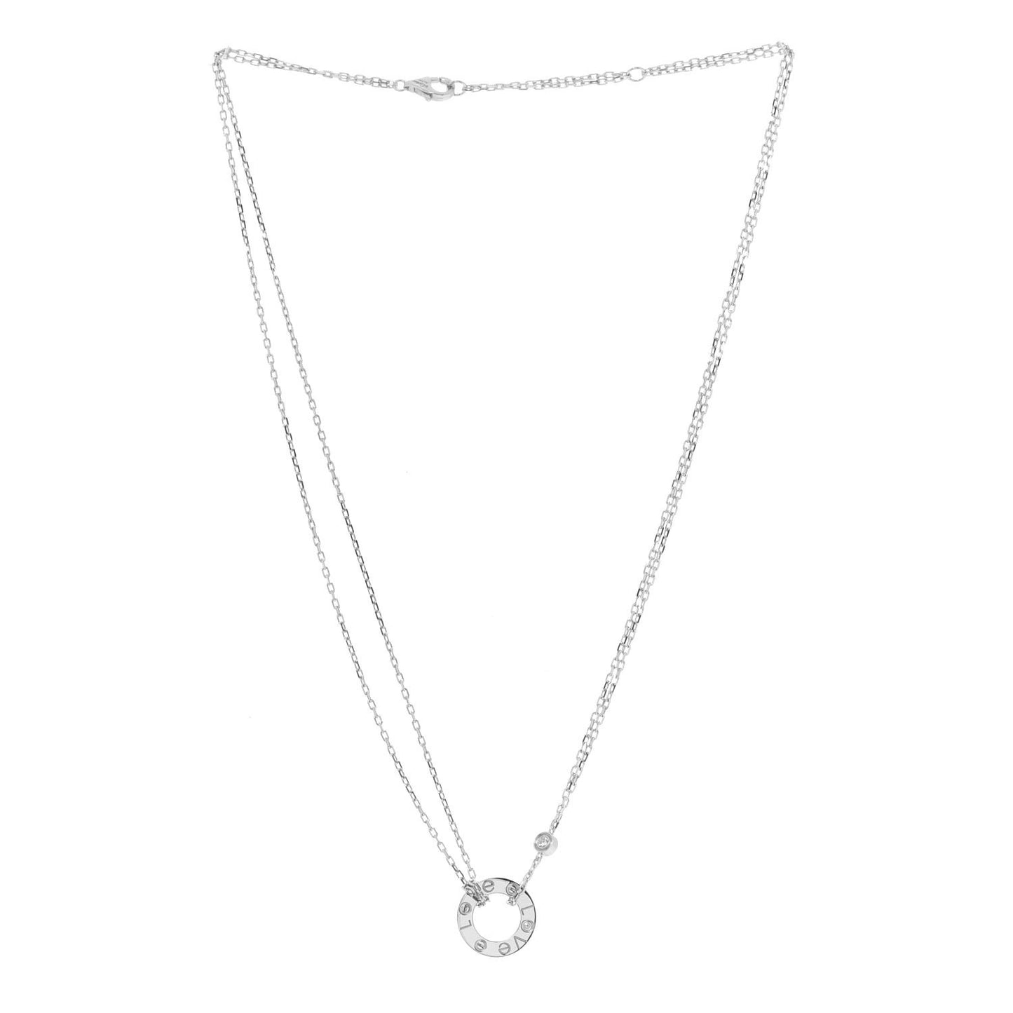 18K White Gold 2 Diamond LOVE Necklace