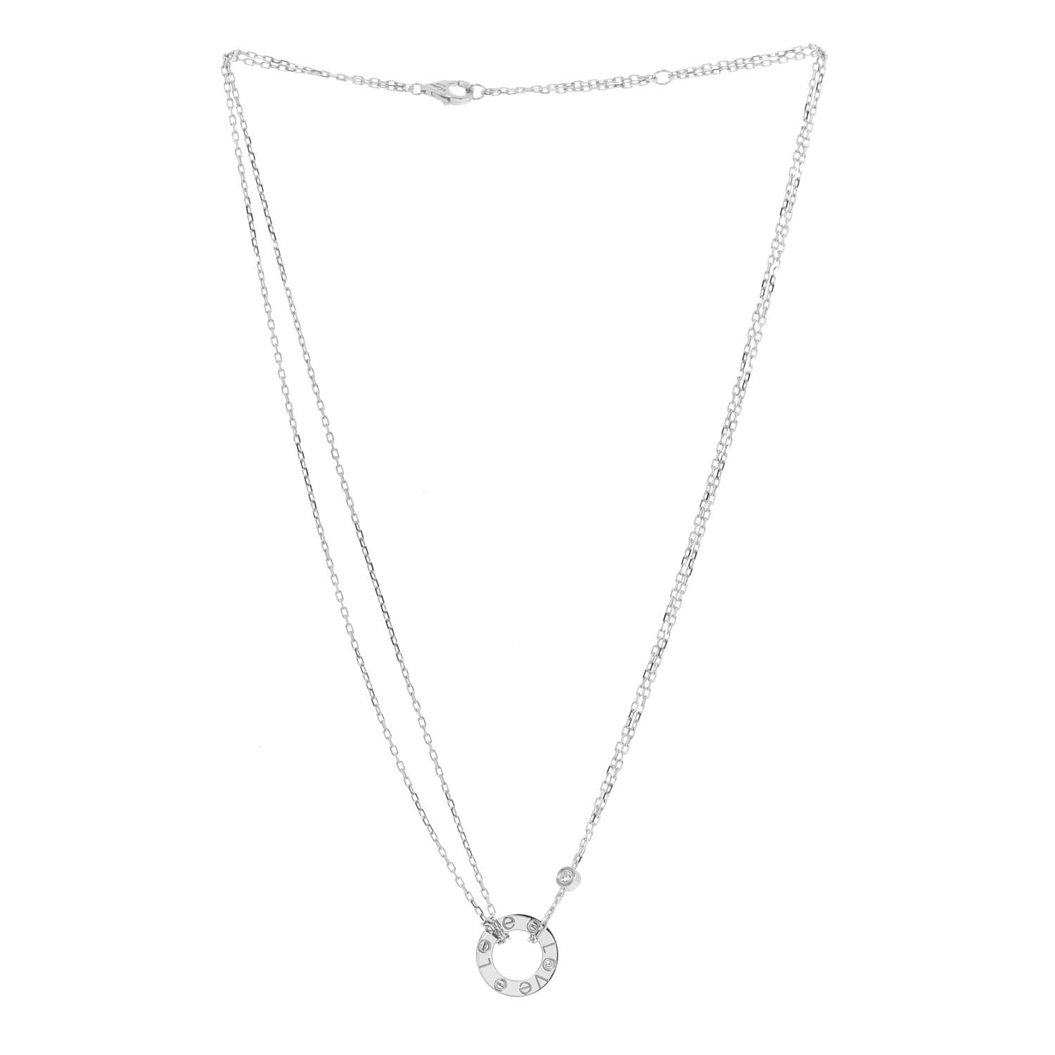 Cartier 18K White Gold 2 Diamond LOVE Necklace 3 of 6