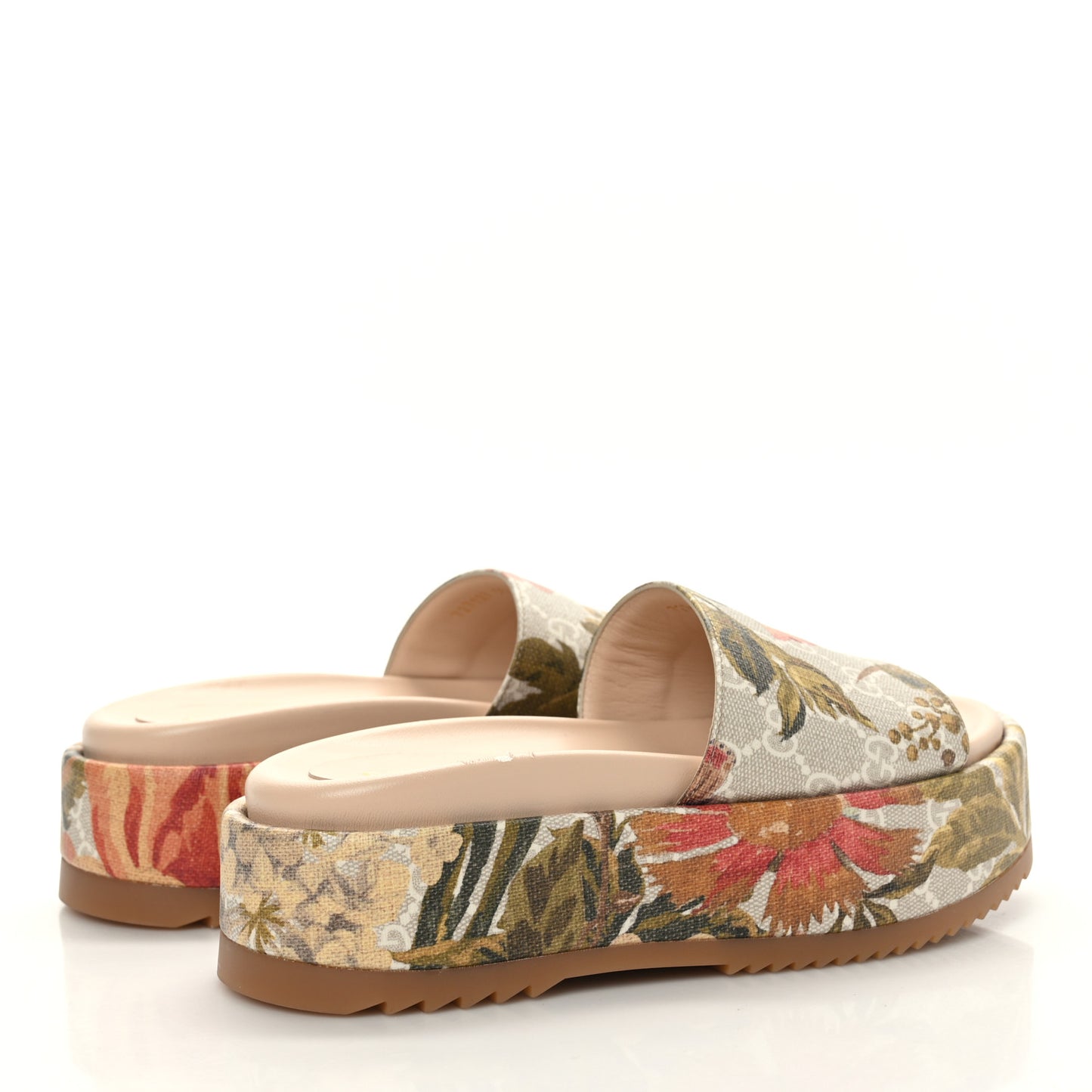 GG Supreme Monogram Water Flora Angelina Platform Slide Sandals 35 Beige White Multicolor