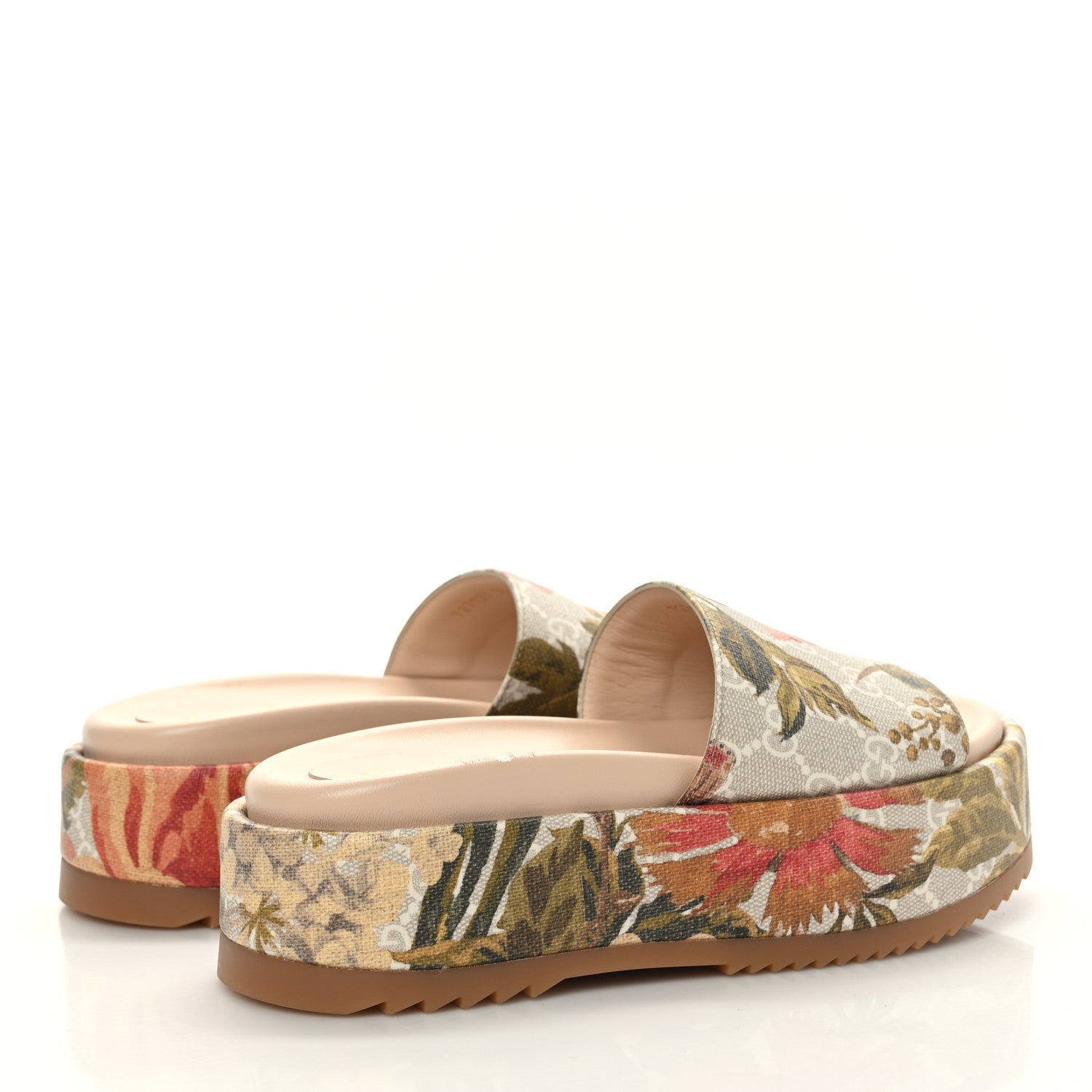 Gucci GG Supreme Monogram Water Flora Angelina Platform Slide Sandals 35 Beige White Multicolor 4 of 9