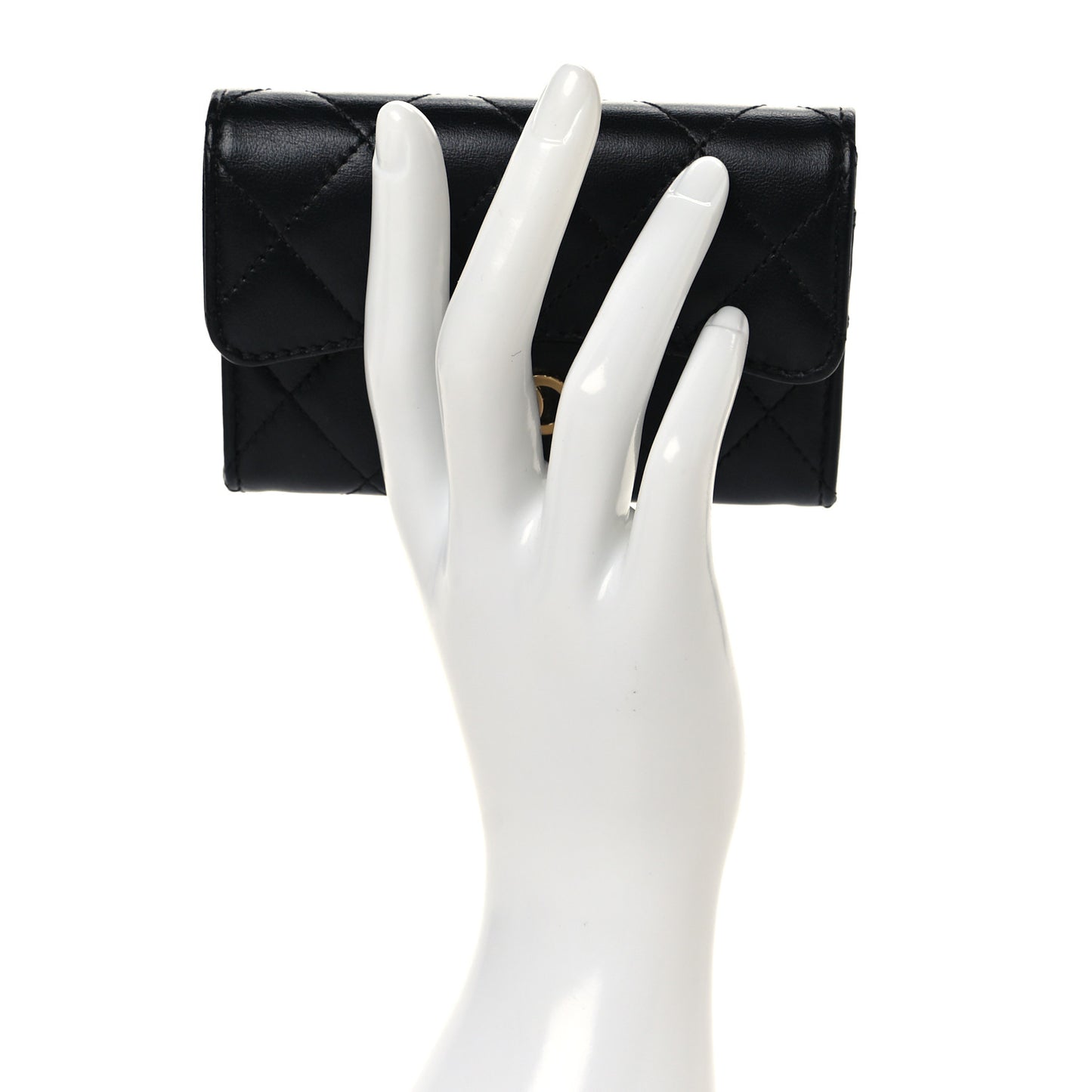 Lambskin Quilted Flap Card Holder Wallet Black