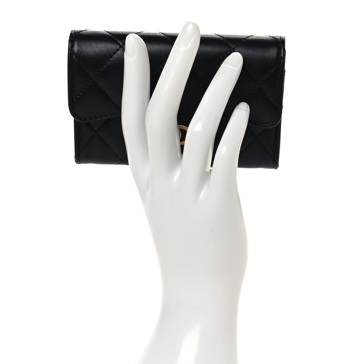 Chanel Lambskin Quilted Flap Card Holder Wallet Black 2 of 8