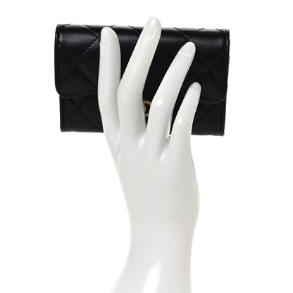Chanel Lambskin Quilted Flap Card Holder Wallet Black 2 of 8