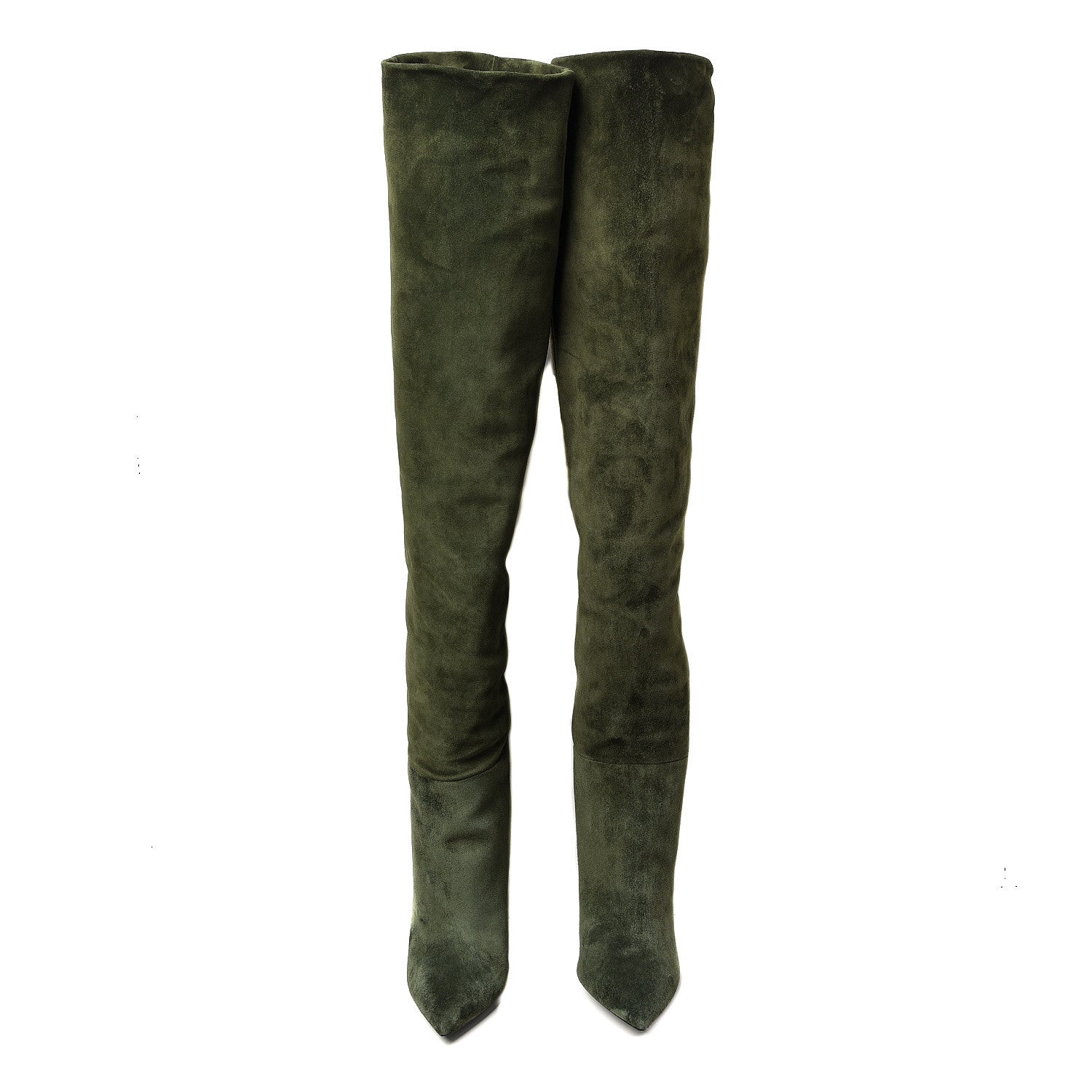 Saint Laurent Suede Era Over The Knee Boots 39 Army Green 2 of 8