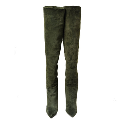 Saint Laurent Suede Era Over The Knee Boots 39 Army Green 2 of 8