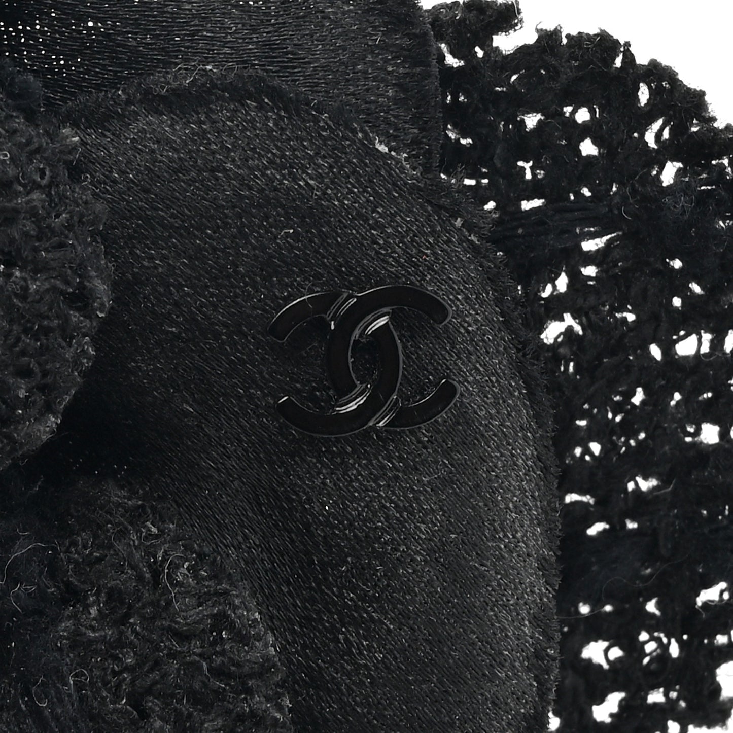 Tweed Fabric Camellia Pin Brooch Black