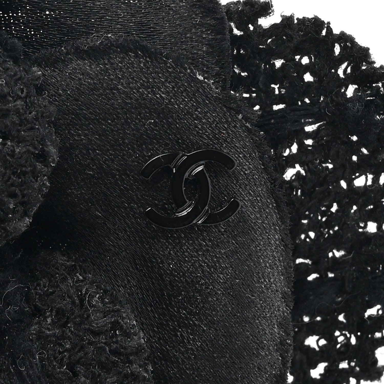 Chanel Tweed Fabric Camellia Pin Brooch Black 3 of 3