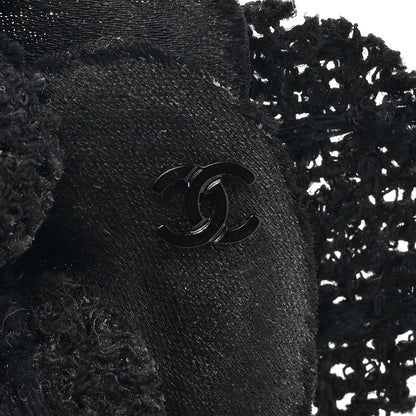 Chanel Tweed Fabric Camellia Pin Brooch Black 3 of 3