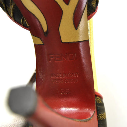 Fendi Zucca Leather Pleated Heels 36 Red 6 of 7