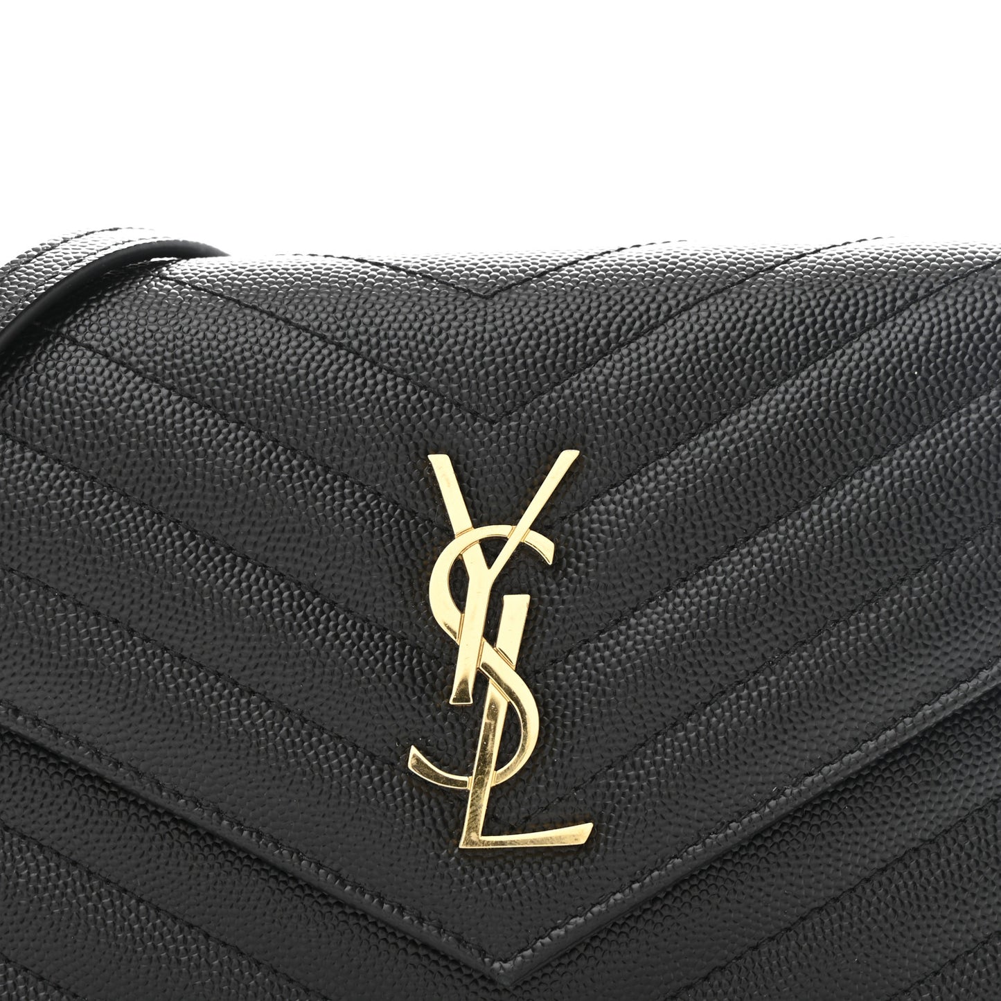 Grain De Poudre Matelasse Chevron Monogram Envelope Chain Wallet Black