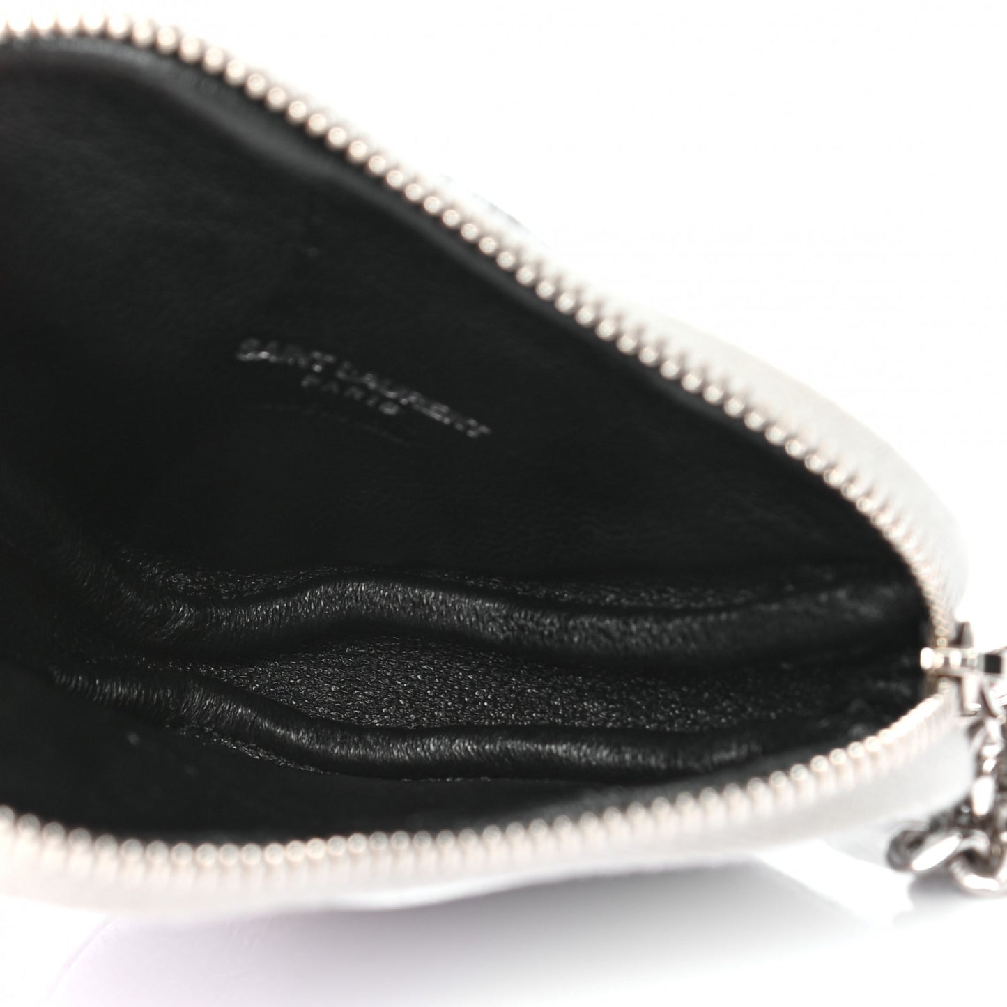 Metallic Calfskin Monogram Heart Key Pouch Silver