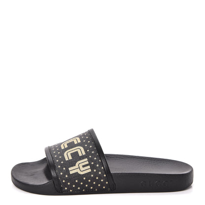 Gucci X SEGA Supreme Canvas GUCCY Stars Womens Slide Sandals 36 Black Gold 1 of 8